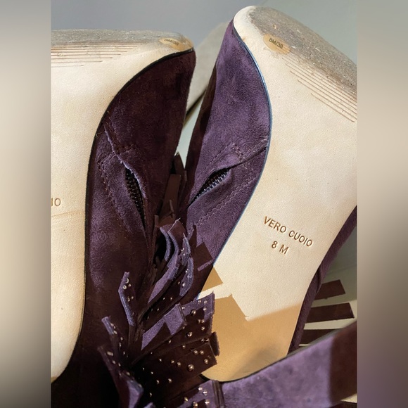 BCBG Maxazria Bordeaux fringe open toe booties size 8 - Picture 9 of 11